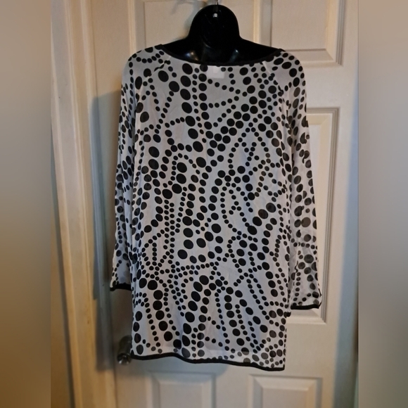 Chicos 100%silk semi-sheer polka-dot blouse size large - Picture 2 of 9
